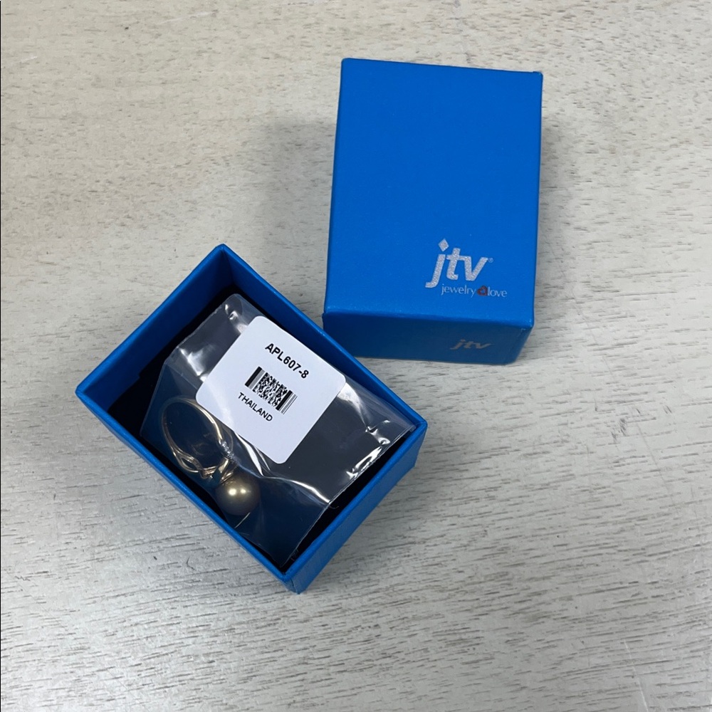NIB - JTV Golden South Sea Pearl & Moissanite Ring 18k Gold over Silver – Sz 8 - Picture 9 of 11
